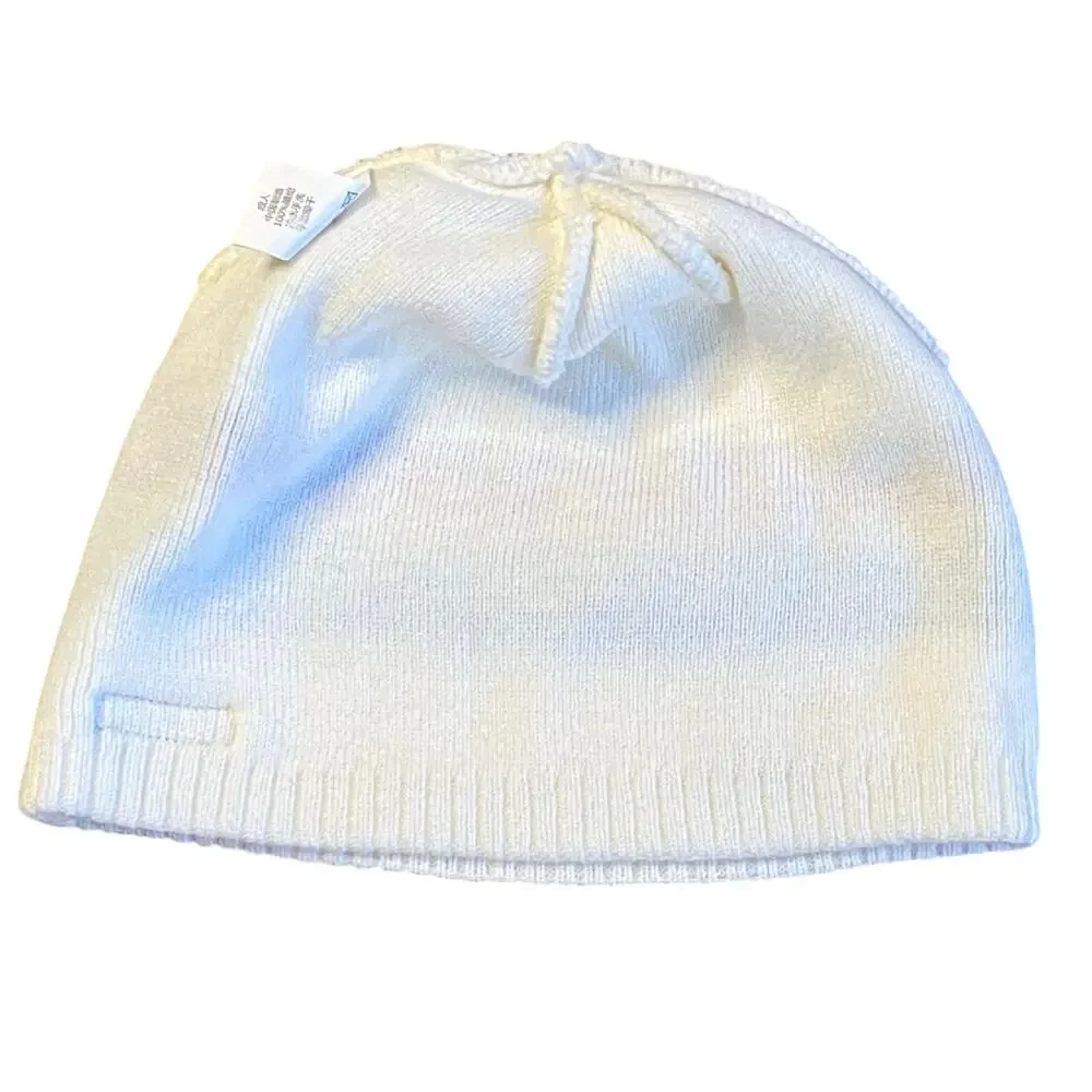 Turtle Fur Beanie Unisex S/M White Knit Rainbow Strips